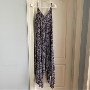 AQUA Navy Floral Scallop Flow Maxi Dress